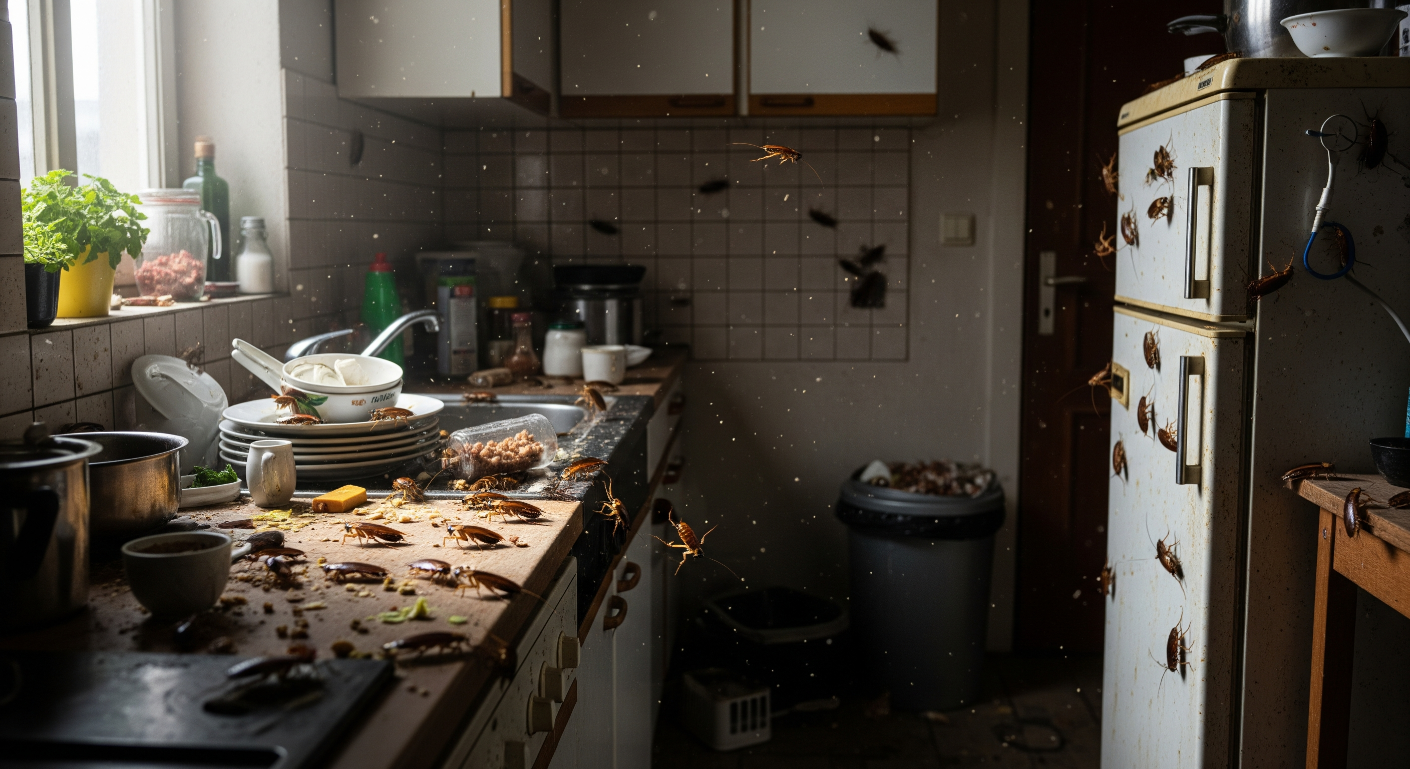 Kakerlakenbefall in Berliner Küche mit sichtbaren Hygienerisiken